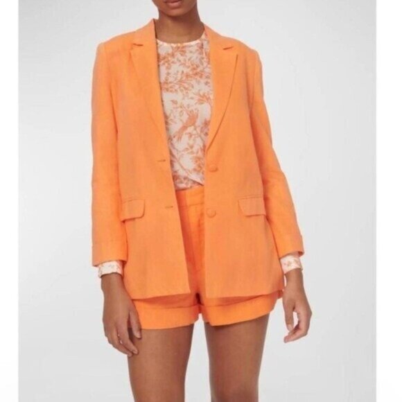 CAMI NYC Owen Linen Blazer In Papaya Bright Orange Summer Spring Jacket - Picture 6 of 12
